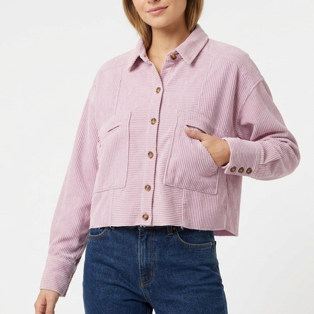 BDG Urban Outfitters Pink Corduroy Cropped Jacket Women’s Large Button Front